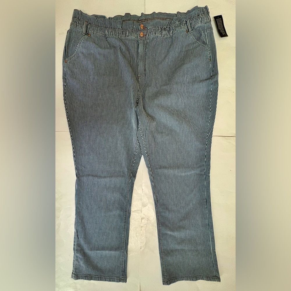 NWT Plus Ladies Canyon Retreat High Rise Straight Blue RR Striped Jeans Size 26W
